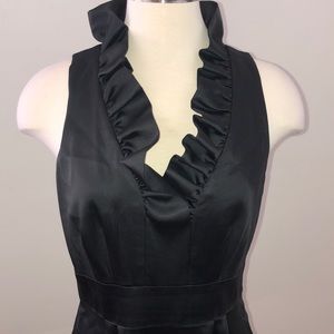 Satin Black Dress with Ruffled Collar